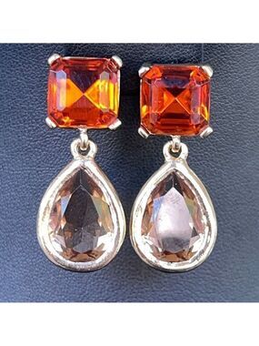 Oscar De La Renta Gold Amber & Smoky Crystal Dangle Post Earrings